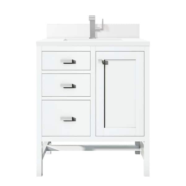 James Martin Vanities Addison 30-in x 34.4-in x 23.5-in Glossy White Soft Close Bathroom Wall Cabinet