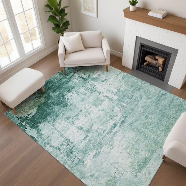 Mayfield Premium Machine Washable Abstract AMF1766 Aqua 8 ft. x 10 ft. Area Rug