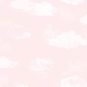 Tiny Tots 2-Collection Pink/White Matte Clouds Design Paper Non-Pasted Non-Woven Wallpaper Roll