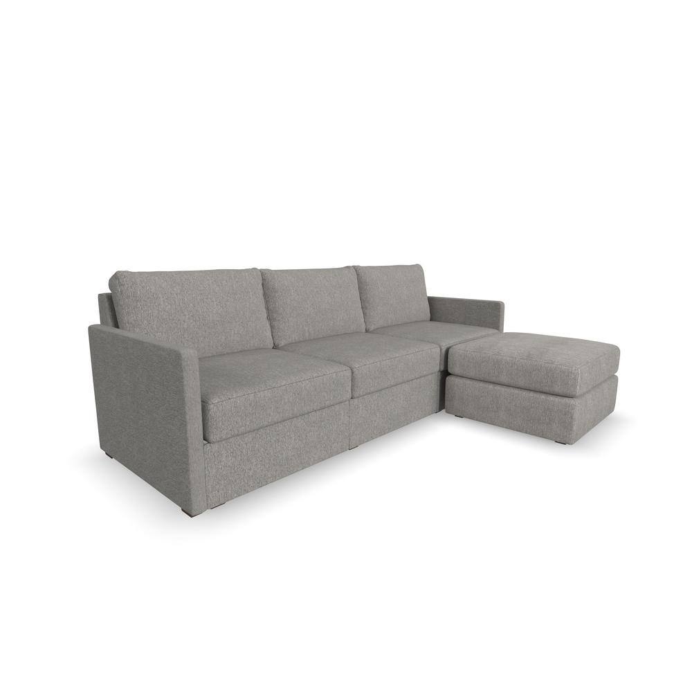 Gray Polyester Blend L-Shaped Sectional Sofa with Ottoman