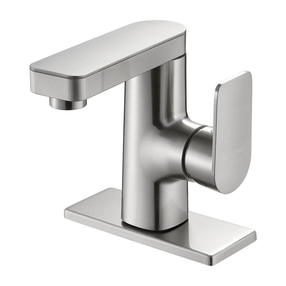 Brushed Nickel Single Handle Low Arc Bathroom Faucet with Deckplate
