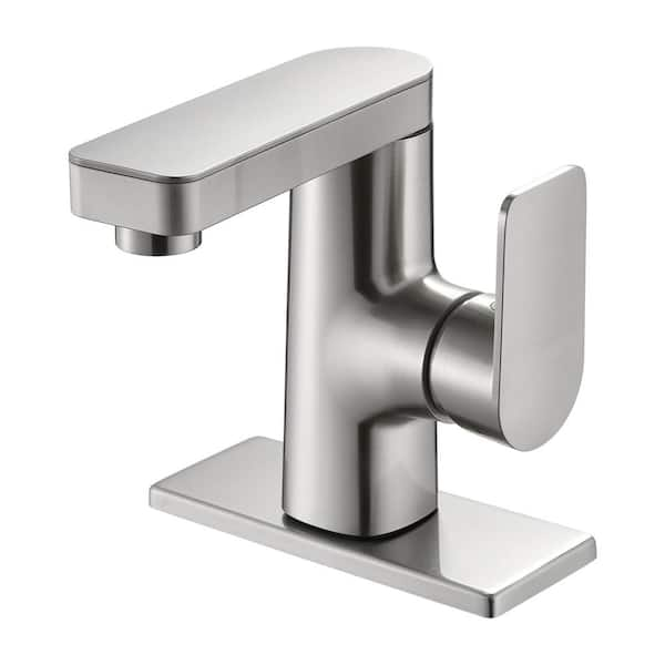 Single Handle Single Hole Low Arc Bathroom Faucet With Metal Pop Up Drain Assembly Swivel Sink Faucet in Brushed Nickel