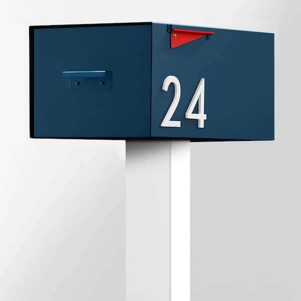 The Malone Color Series-Large Blue Malone Post Mounted Mailbox with White Post