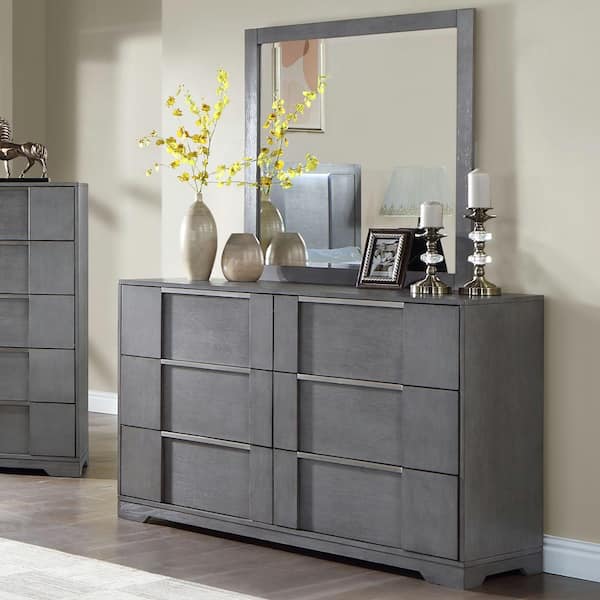 Furniture of America 2-Piece Invern Gray 6-Drawer 58 in. Wide Dresser with Mirror