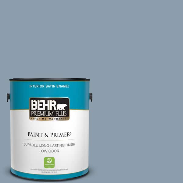 BEHR PREMIUM PLUS 1 gal. #ICC-65 Relaxing Blue Satin Enamel Low Odor Interior Paint & Primer