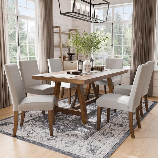 Furniture of America Dayes 7-Piece Rectangle Rustic Brown Wood Top Dining Room Set Seats 6