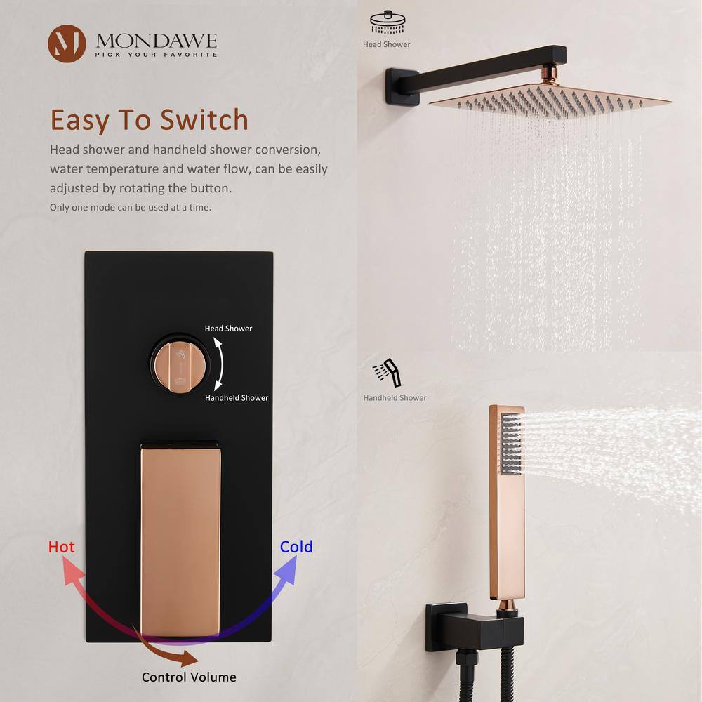Gold and Black Wall Mounted Rain Shower System with Handheld