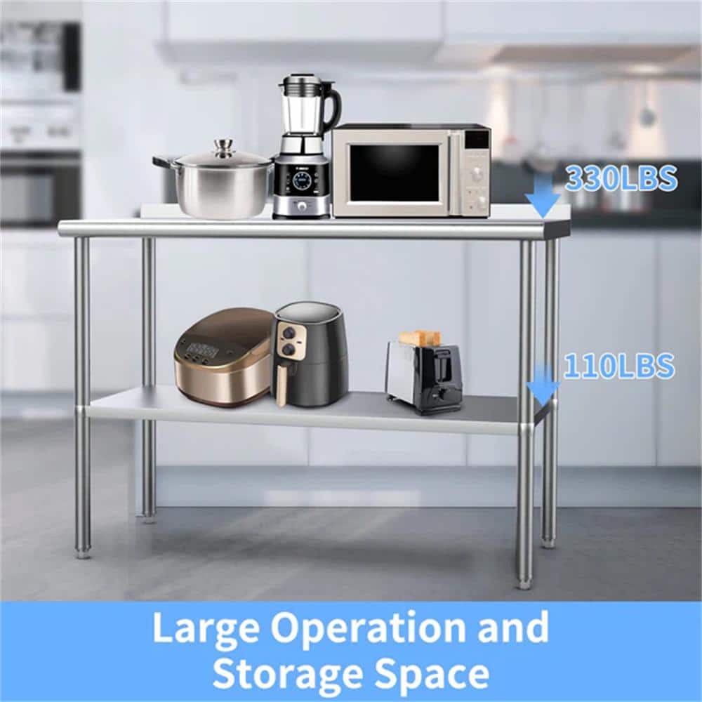 48" Stainless Steel Work Table with Galvanized Undershelf and Backsplash