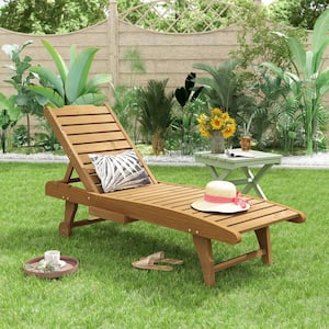 Reclining Wooden Lounge Chairs for Outdoor Patio Pool Use With 3 Positions Adjustable and Pull-Out Tray