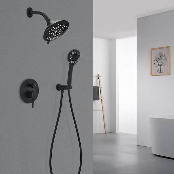 FORCLOVER 5-spray Wall Mounted Shower Faucet 6 in. Round Shower Head ...