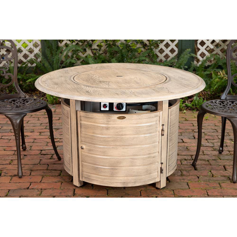 Thatcher Driftwood Aluminum Round Gas Fire Pit Table