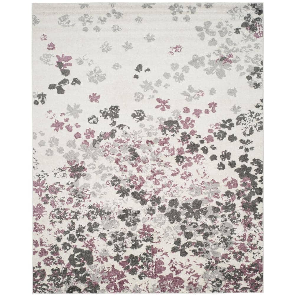 Ivory & Purple Floral 9'x12' Reversible Synthetic Area Rug