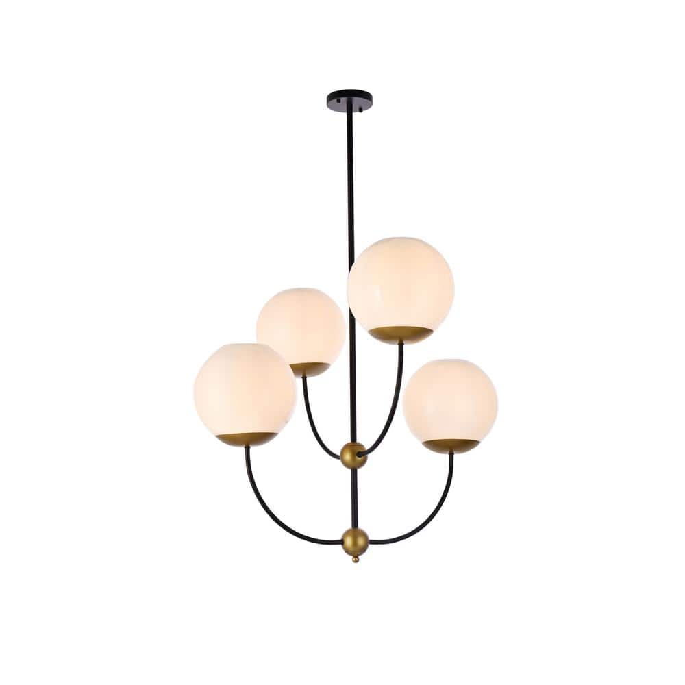 Home Living 40-Watt 4-Light Black Pendant Light with Glass Shade, No Bulbs 