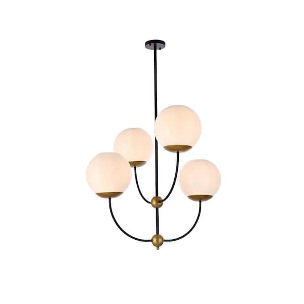 Unbranded Home Living 40-Watt 4-Light Black Pendant Light with Glass Shade, No Bulbs Included