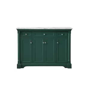 Simply Living 48 in. W x 21.5 in. D x 35 in. H Bath Vanity in Green with Carrara White Marble Top