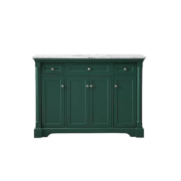 Unbranded Simply Living 48 in. W x 21.5 in. D x 35 in. H Bath Vanity in Green with Carrara White Marble Top