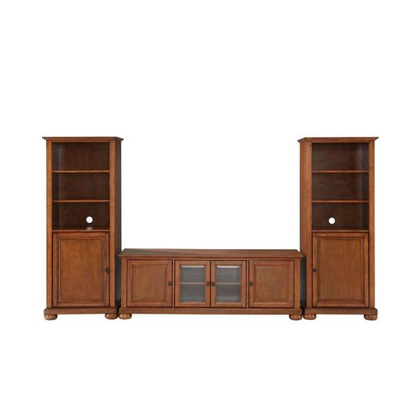 Crosley Alexandria Low Profile TV Stand and 2-Audio Piers in Cherry