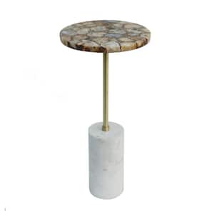 12 in. Matte Brass and White Marble Round Agate End Table
