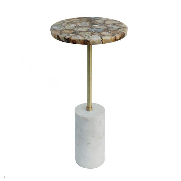 A & B Home 12 in. Matte Brass and White Marble Round Agate End Table
