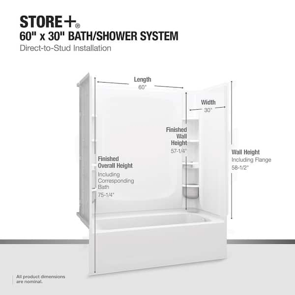 STERLING STORE+ 5 ft. Right-Hand Drain Rectangular Alcove Bathtub with Wall  Set and 12-Piece Accessory Set in White 71171720-0-12 - The Home Depot