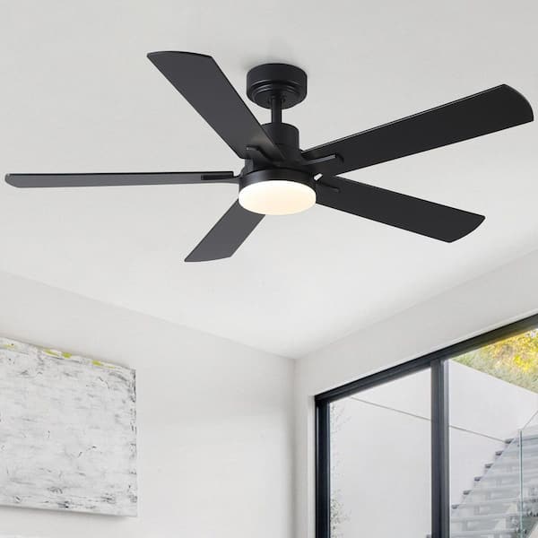 Hushine 52 in.Indoor Black Downrod Integrated LED Standard Ceiling Fan with Light, Remote Included and Reversible Blades