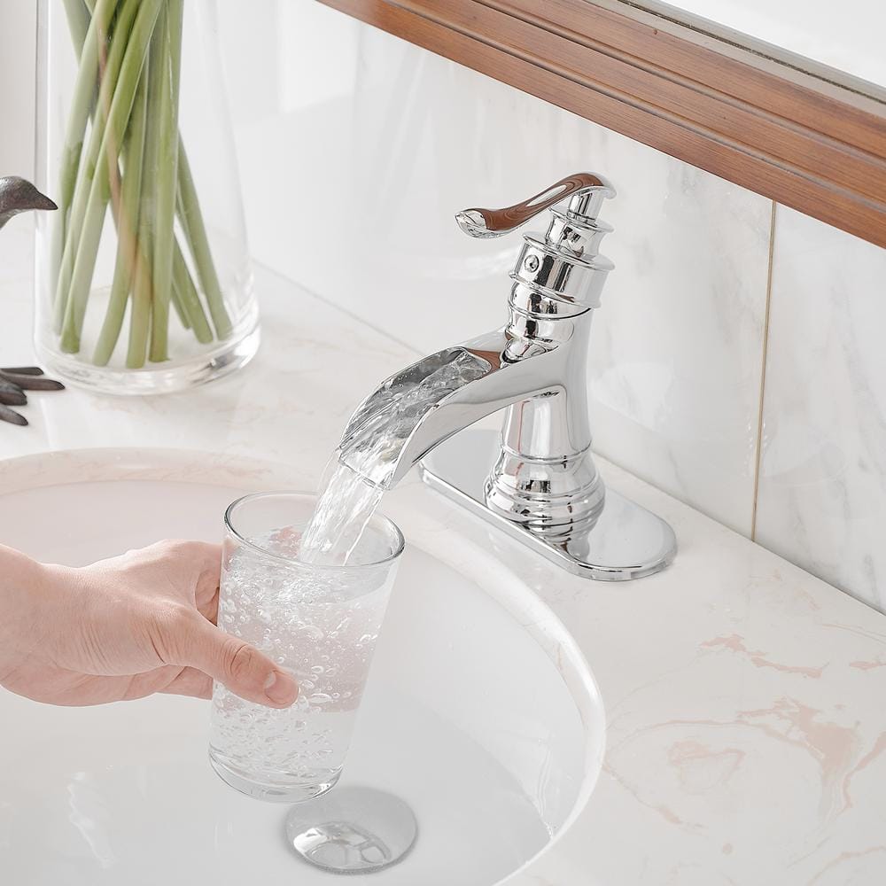 Polished Chrome Single-Handle Waterfall Bathroom Faucet
