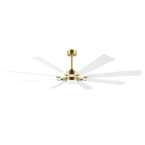 60 in. 8 Blades LED Indoor Gold and White Ceiling Fan with Remote