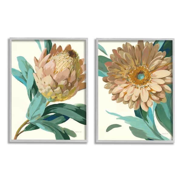 Stupell Industries "Garden Flower Details Minimal Green Tan Painting" by Danhui Nai Framed Nature Wall Art Print 16 in. x 20 in.