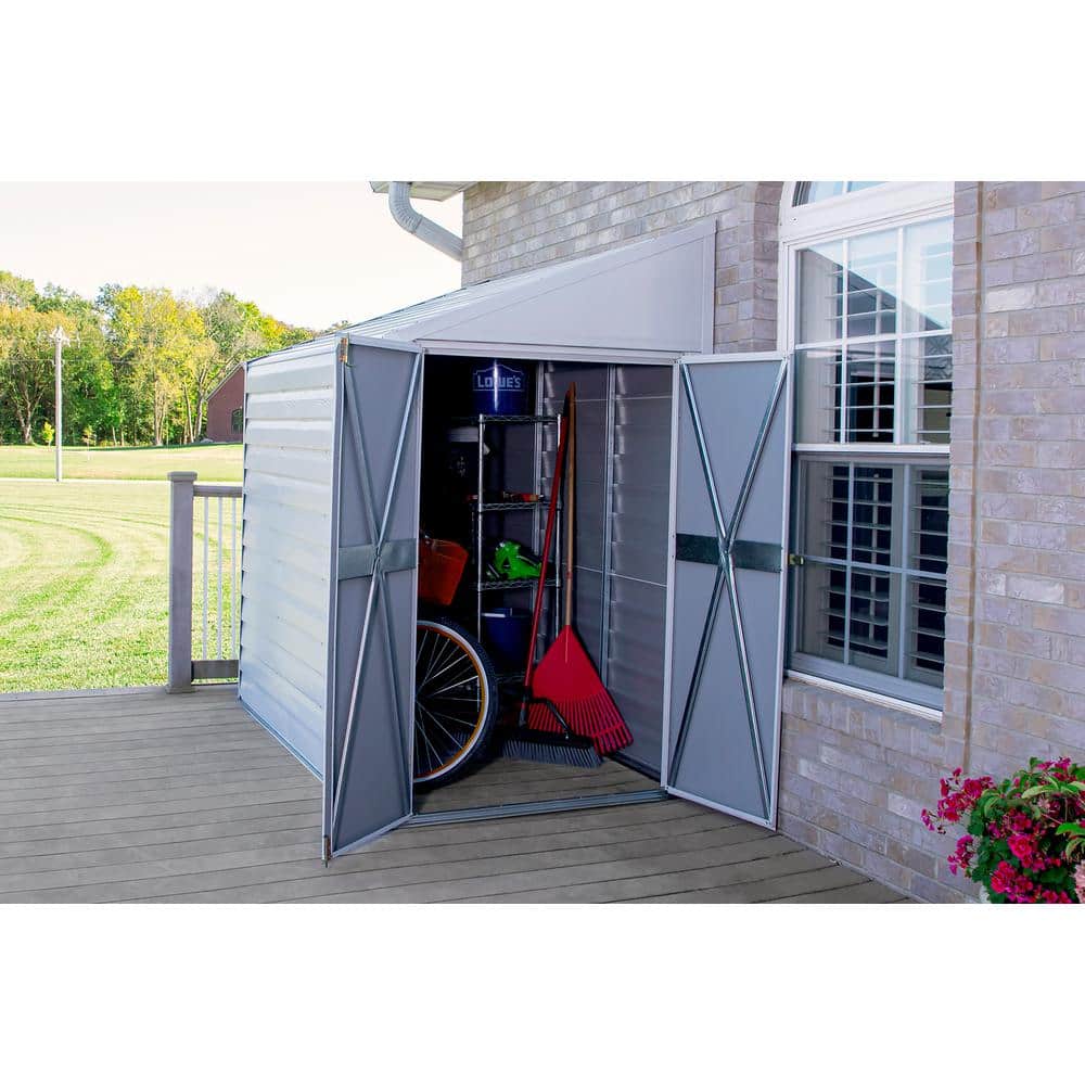 White 4 x 7 ft Steel Garden Storage Shed with Pent Roof