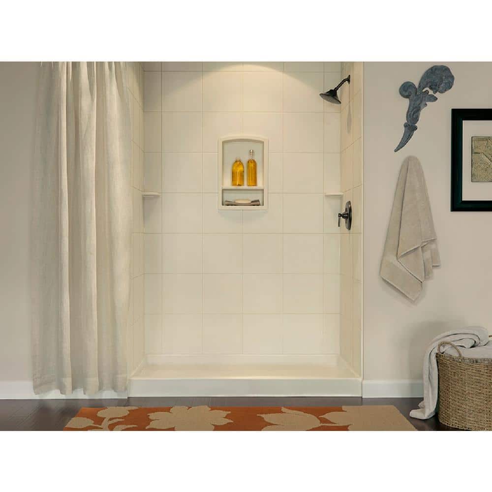 White Solid Surface 96" H Glue Up Alcove Shower Wall Kit