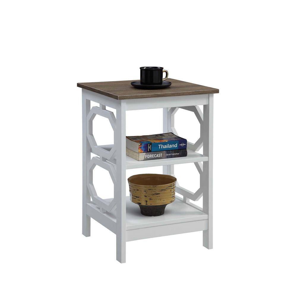 Omega Driftwood & White Square Wood End Table with Shelves