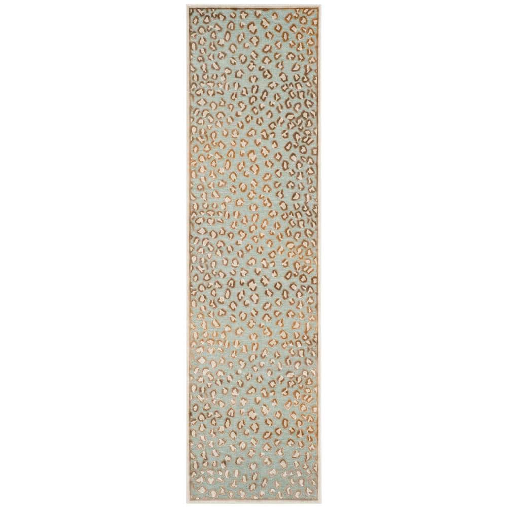 Handmade Blue Wool and Silk Runner Rug
