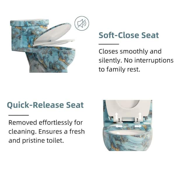 1-Piece Toilet with Chair Height, Blue Gold Elongated Toilet, 12 in. Rough In, 1.28 GPF Single Flush, Seat Included