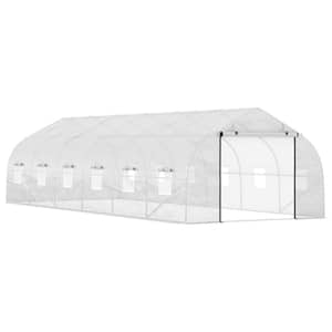 26 ft. x 10 ft. x 7 ft. Walk-In Greenhouse Tunnel, Large Gardening Plant Hot House with 12 Windows, Zipper Doors, White