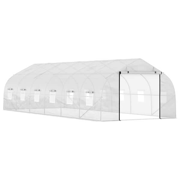 Outsunny 26 ft. x 10 ft. x 7 ft. Walk-In Greenhouse Tunnel, Large Gardening Plant Hot House with 12 Windows, Zipper Doors, White