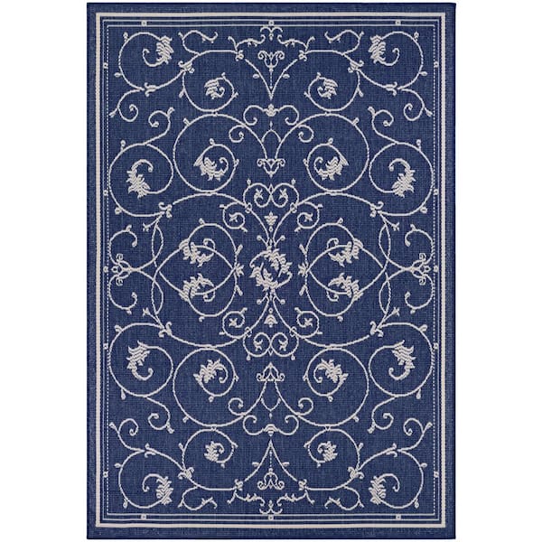 Recife Veranda Ivory-Indigo 4 ft. x 5 ft. Indoor/Outdoor Area Rug
