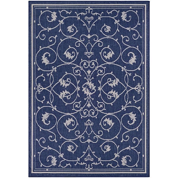 Couristan Recife Veranda Ivory-Indigo 6 ft. x 9 ft. Indoor/Outdoor Area Rug