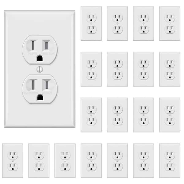 Etokfoks 15A/125-Volt, Tamper-Resistant Duplex Receptacle Outlet with Wall Plate, Self-Grounding, 2-Pole in White (20-Pack)