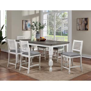 Verago 7-Piece Antique White and Gray Wood Top Counter Height Table Set Seats-6