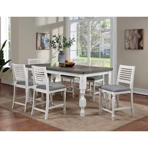 Verago Farmhouse 7-Piece Antique White and Gray Wood Top Counter Height Table Set Seats 6