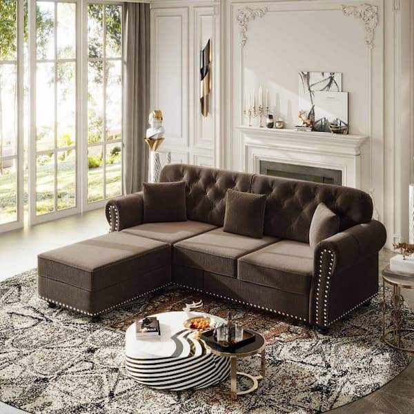 UOI Mid-Century Modern 63 in. Wide Rolled Arm Velvet Chesterfield