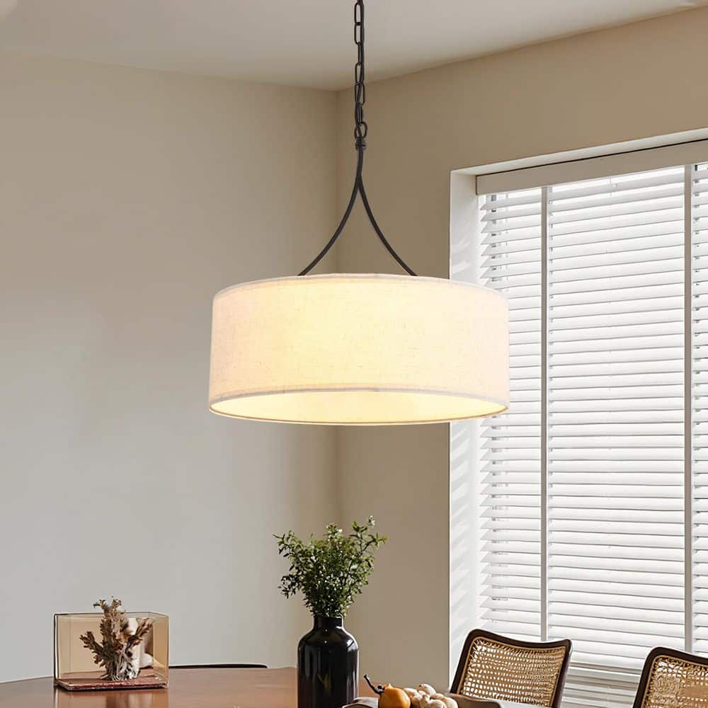Rerhill 3-Light Black Modern Pendant Design Chandelier with Fabric Drum Shade for Kitchen Dining Room, No Bulbs Included price history on PriceWatchPro