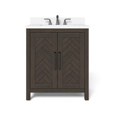Leary 30 in. W x 34.5 in. H Bath Vanity in Dark Brown with Engineered Stone Vanity Top in White with White Basin