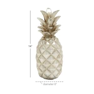 6 in. x 14 in. Silver Polystone Pineapple Fruit Sculpture