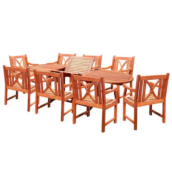 Vifah Malibu 9-Piece Wood Oval Outdoor Dining Set