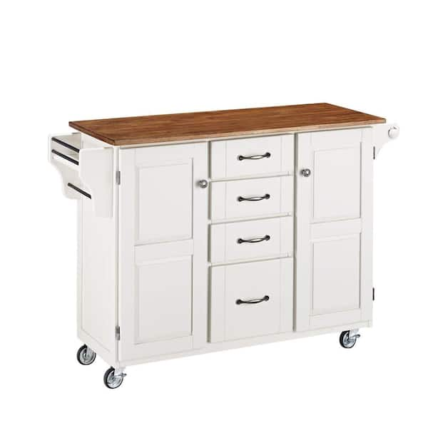 HOMESTYLES Create-a-Cart White Kitchen Cart with Oak Wood Top 9100-1026G