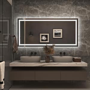 60 in. W. x 28 in. H Rectangular Frameless Front Back Lighted Anti-Fog Wall Bathroom Vanity Mirror, Tempered Glass, ETL