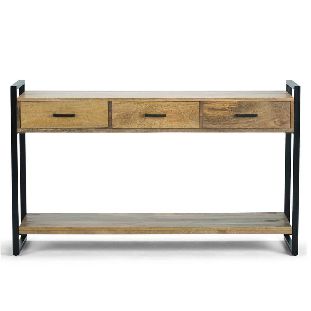 Riverside 54.5'' Rustic Industrial Solid Mango Wood Console Table with Storage
