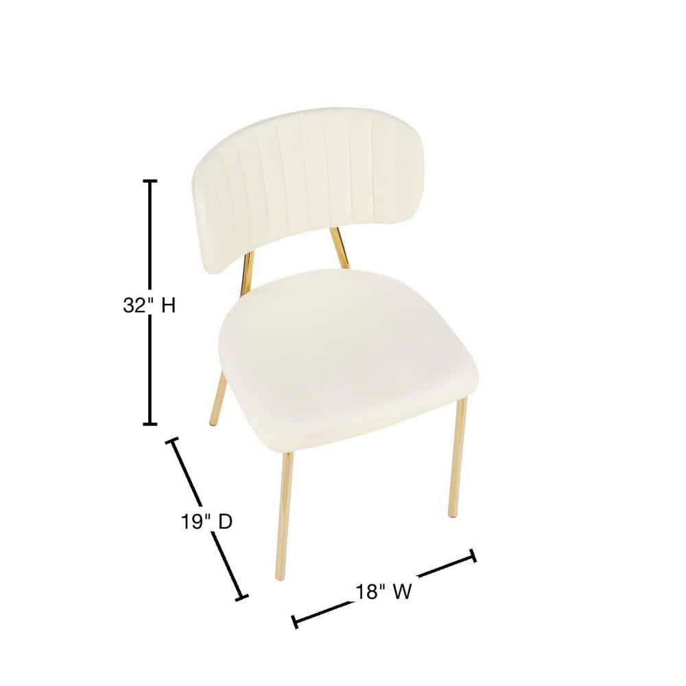 Set of 2 Cream Velvet Upholstered Side Chairs with Gold Metal Legs
