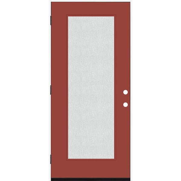 Steves & Sons Legacy 36 in. x 80 in. Full Lite Rain Glass RHOS Primed Morocco Red Finish Fiberglass Prehung Front Door